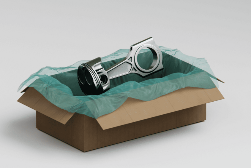 Metallteil in Corpac VCI Folie eingepackt